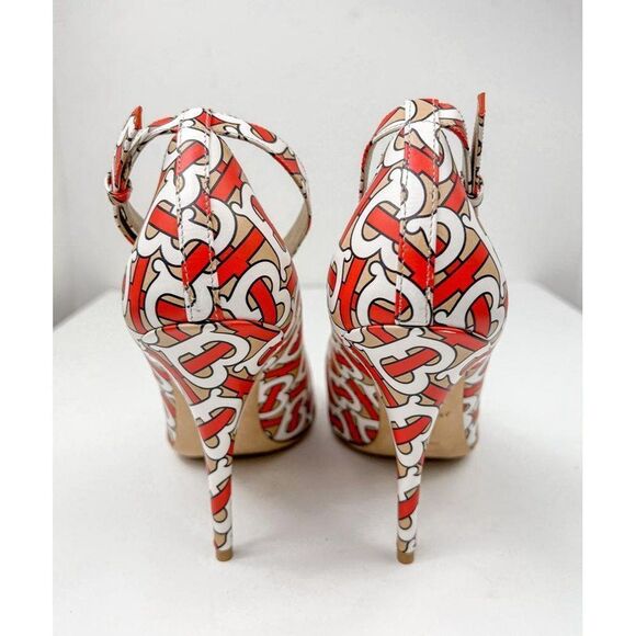 NWT BURBERRY Runway Red & Beige TB Monogram Logomania Ankle Strap Pumps … - Picture 8 of 13